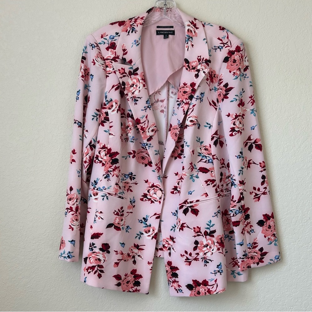 Lane Bryant Pink Floral Open-Front Blazer - Picture 2 of 9